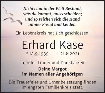 Traueranzeige von Erhard Kase von Trauerkombi Wittenberg