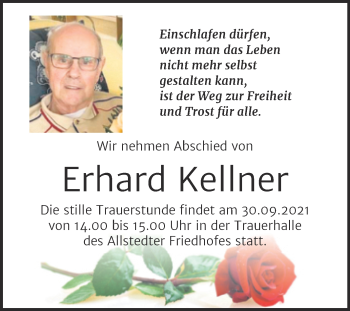 Traueranzeige von Erhard Kellner von Trauerkombi Sangerhausen