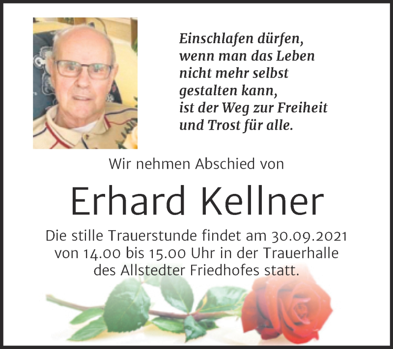  Traueranzeige für Erhard Kellner vom 25.09.2021 aus Trauerkombi Sangerhausen