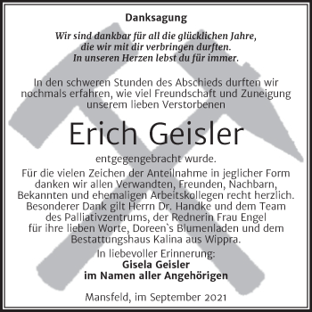 Traueranzeige von Erich Geisler von Trauerkombi Mansfelder Land