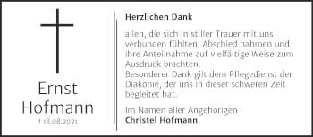 Traueranzeige von Ernst Hofmann von Trauerkombi Sangerhausen