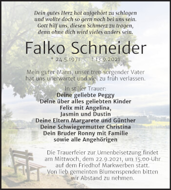 Traueranzeige von Falko Schneider von Trauerkombi Weißenfels