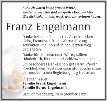 Traueranzeige von Franz Engelmann von Trauerkombi Wittenberg