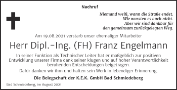 Traueranzeige von Franz Engelmann von Mitteldeutsche Zeitung