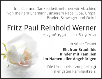 Traueranzeige von Fritz Paul Reinhold Werner von Trauerkombi Bernburg