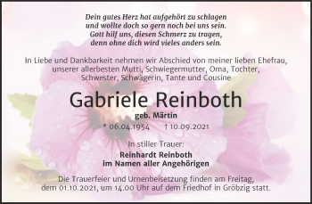 Traueranzeige von Gabriele Reinboth von Trauerkombi Köthen