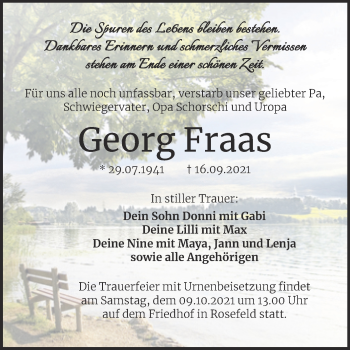 Traueranzeige von Georg Fraas von Trauerkombi Dessau