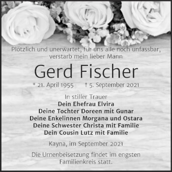 Traueranzeige von Gerd Fischer von Trauerkombi Zeitz