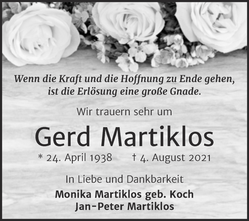  Traueranzeige für Gerd Martiklos vom 25.09.2021 aus Mitteldeutsche Zeitung Halle/Saalkreis