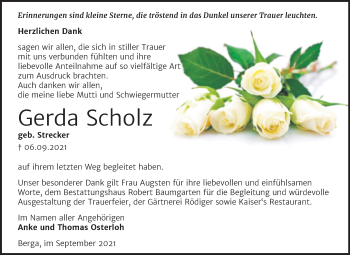 Traueranzeige von Gerda Scholz von Trauerkombi Sangerhausen