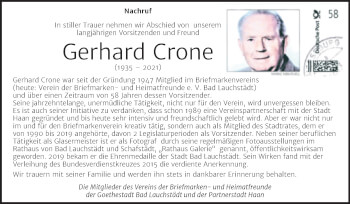Traueranzeige von Gerhard Crone von Trauerkombi Merseburg