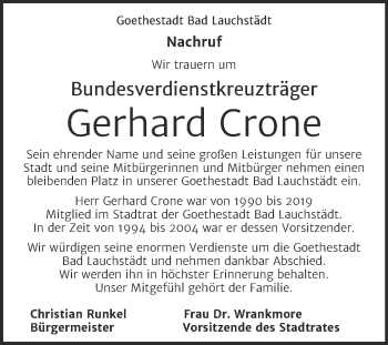 Traueranzeige von Gerhard Crone von Mitteldeutsche Zeitung Merseburg/Querfurt