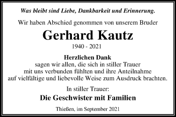Traueranzeige von Gerhard Kautz von Trauerkombi Wittenberg