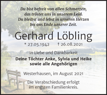 Traueranzeige von Gerhard Löbling von Trauerkombi Quedlinburg