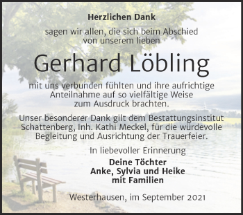 Traueranzeige von Gerhard Löbling von Trauerkombi Quedlinburg