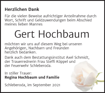 Traueranzeige von Gert Hochbaum von Wochenspiegel Naumburg/Nebra