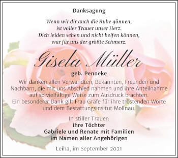 Traueranzeige von Gisela Müller von Trauerkombi Merseburg