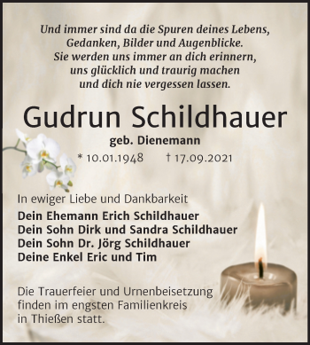 Traueranzeige von Gudrun Schildhauer von Trauerkombi Wittenberg