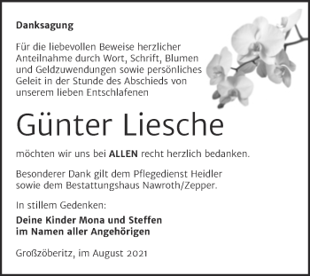 Traueranzeige von Günter Liesche von Trauerkombi Bitterfeld