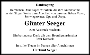 Traueranzeige von Günter Seeger von Trauerkombi Dessau