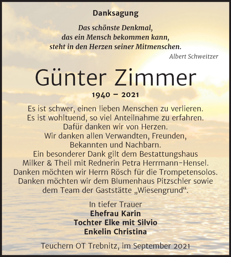  Traueranzeige für Günter Zimmer vom 29.09.2021 aus Trauerkombi Zeitz