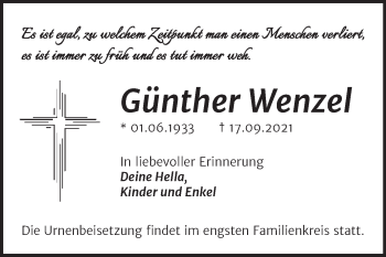 Traueranzeige von Günther Wenzel von Trauerkombi Dessau