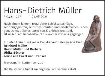 Traueranzeige von Hans-Dietrich Müller von Naumburger Tageblatt