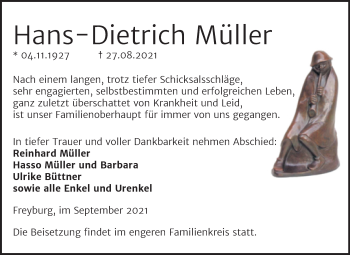 Traueranzeige von Hans-Dietrich Müller von Wochenspiegel Naumburg/Nebra