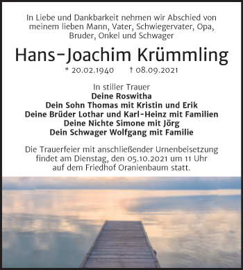 Traueranzeige von Hans-Joachim Krümmling von Trauerkombi Wittenberg