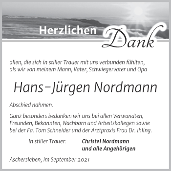 Traueranzeige von Hans-Jürgen Nordmann von Trauerkombi Aschersleben
