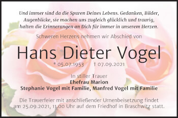 Traueranzeige von Hans Dieter Vogel von Mitteldeutsche Zeitung Halle/Saalkreis