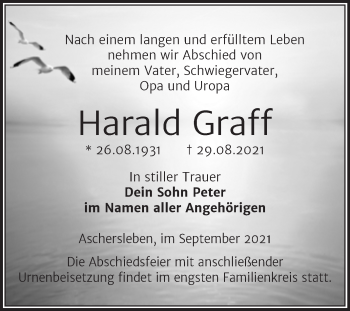 Traueranzeige von Harald Graff von Trauerkombi Aschersleben