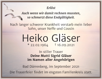 Traueranzeige von Heiko Gläser von Trauerkombi Merseburg