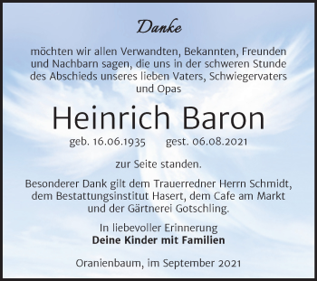 Traueranzeige von Heinrich Baron von Super Sonntag Wittenberg