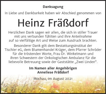 Traueranzeige von Heinz Fräßdorf von Trauerkombi Wittenberg