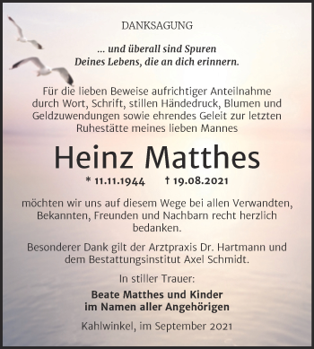 Traueranzeige von Heinz Matthes von Wochenspiegel Naumburg/Nebra