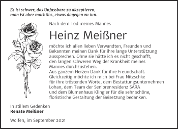 Traueranzeige von Heinz Meißner von Trauerkombi Bitterfeld