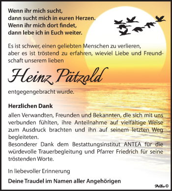 Traueranzeige von Heinz Pätzold von Super Sonntag Zeitz