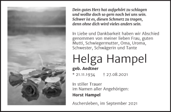 Traueranzeige von Helga Hampel von Trauerkombi Aschersleben