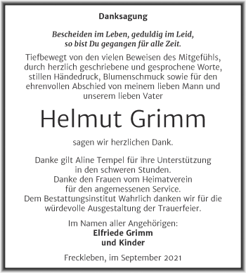 Traueranzeige von Helmut Grimm von Trauerkombi Aschersleben