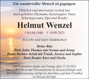 Traueranzeige von Helmut Wenzel von Trauerkombi Dessau