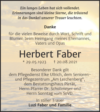 Traueranzeige von Herbert Faber von Trauerkombi Wittenberg