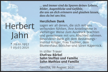 Traueranzeige von Herbert Jahn von Trauerkombi Wittenberg