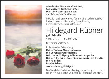Traueranzeige von Hildegard Rübner von Trauerkombi Weißenfels