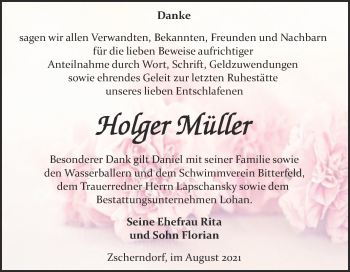 Traueranzeige von Holger Müller von Trauerkombi Bitterfeld