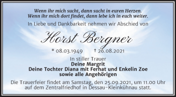 Traueranzeige von Horst Bergner von Trauerkombi Dessau