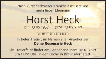 Traueranzeige von Horst Heck von Trauerkombi Wittenberg