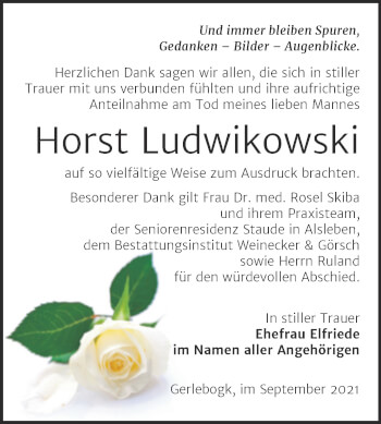 Traueranzeige von Horst Ludwikowski von Trauerkombi Bernburg