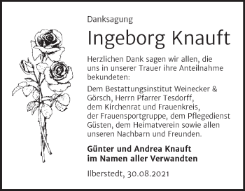 Traueranzeige von Ingeborg Knauft von Trauerkombi Bernburg