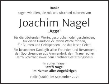 Traueranzeige von Joachim Nagel von Mitteldeutsche Zeitung Halle/Saalkreis